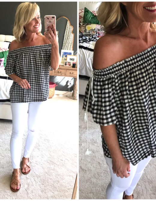 loft off the shoulder gingham top