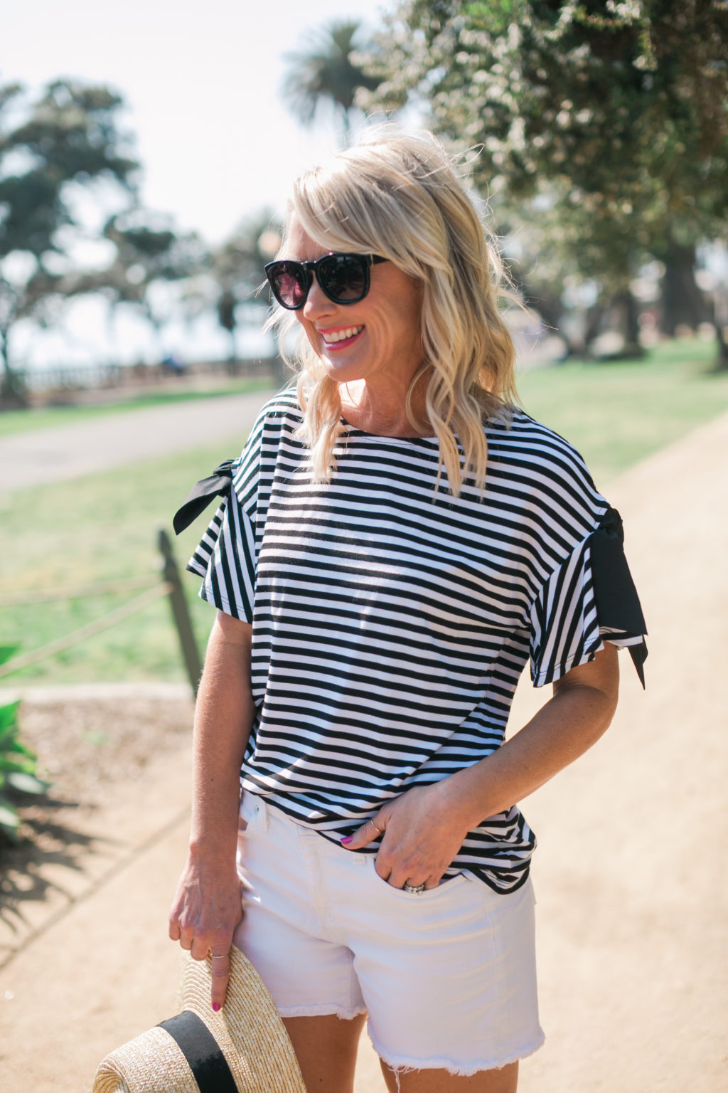 gibson hi sugarplum nordstrom collection kahala tie sleeve top in black white stripe