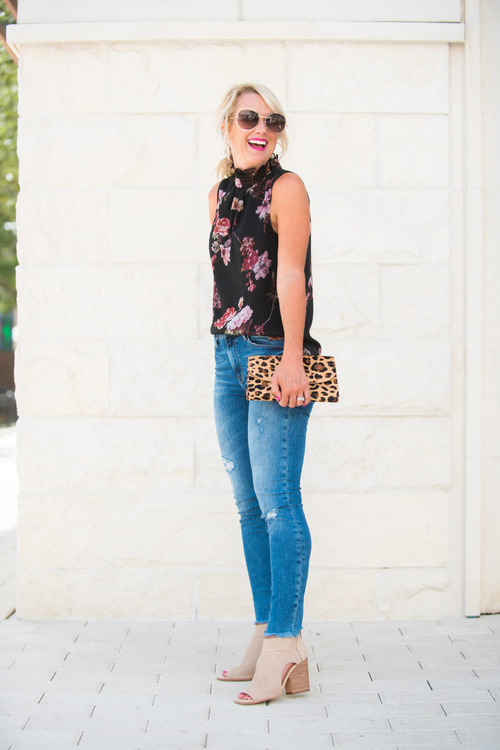 vince camuto black floral blouse date night