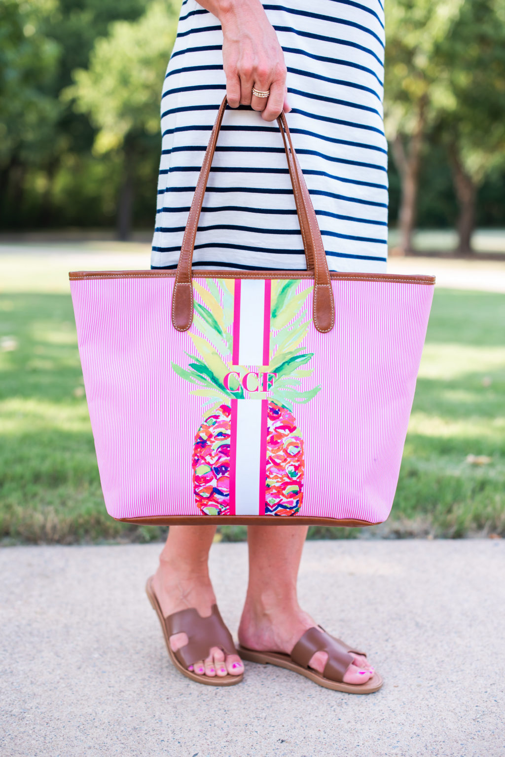 barrington pineapple monogrammed tote bag